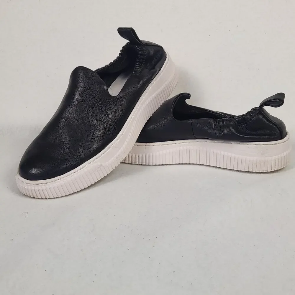 Sofft Fana Black Full Grain Leather Slip-on Platform Sneakers Womens Sz 7.5